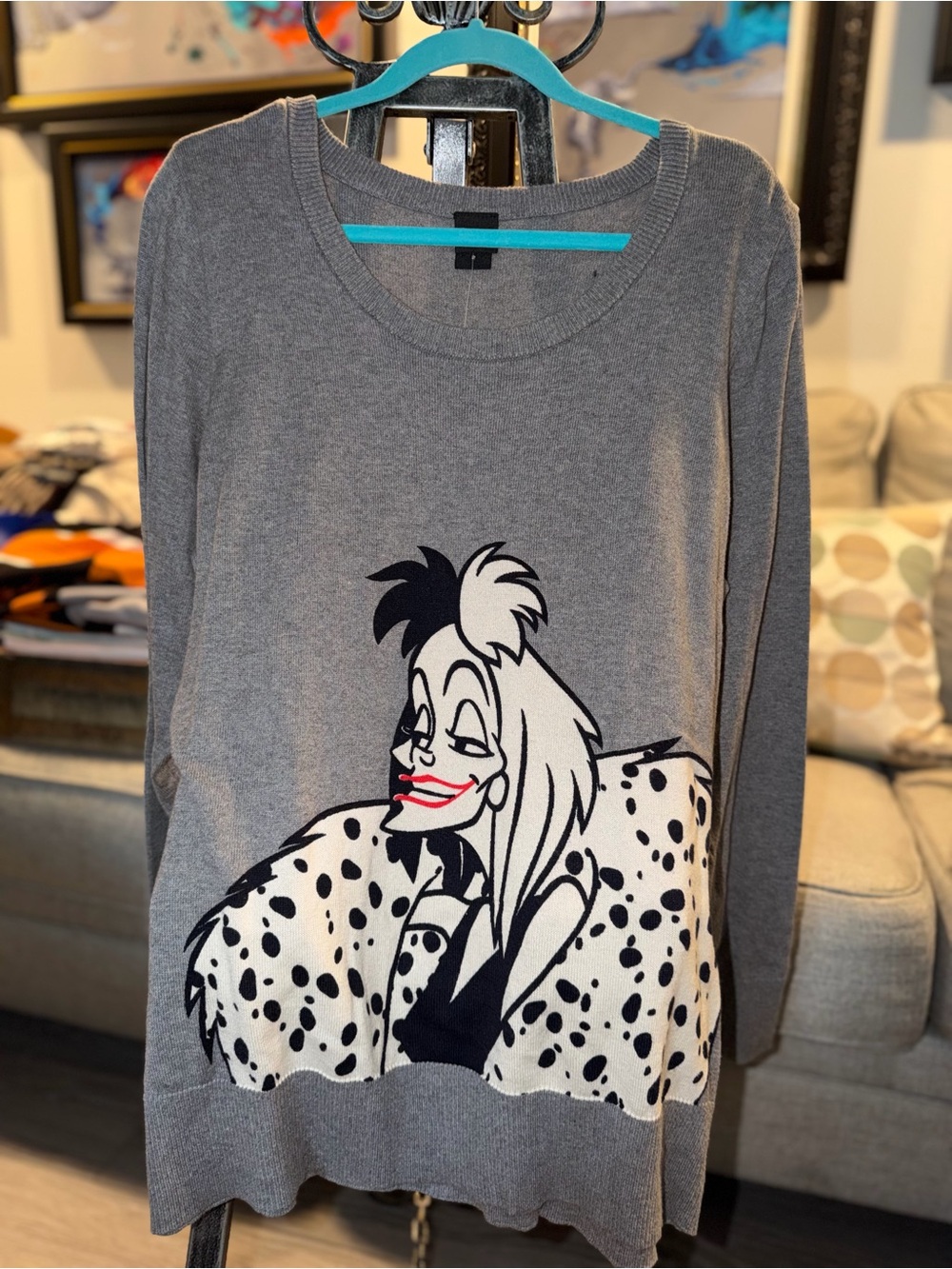 Torrid-Disney Gray Crewneck Sweater with Cruella Deville